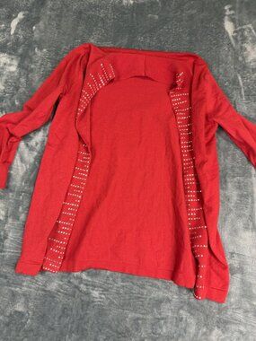 Ella Emma Womens Red Open-Front Cardigan Silver Studs PS